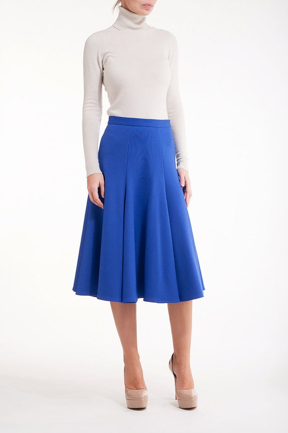 Cobalt Blue Flared Midi Skirt by LanaStepulApparel on Etsy