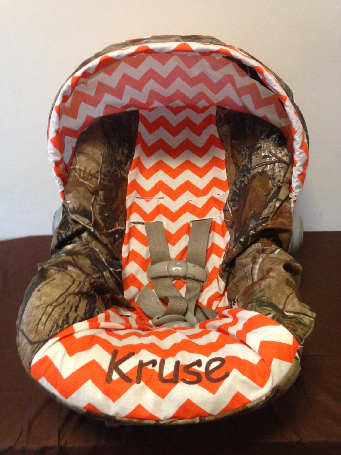 REALTREE CAMO fabric & orange chevron Infant Car Seat Cover