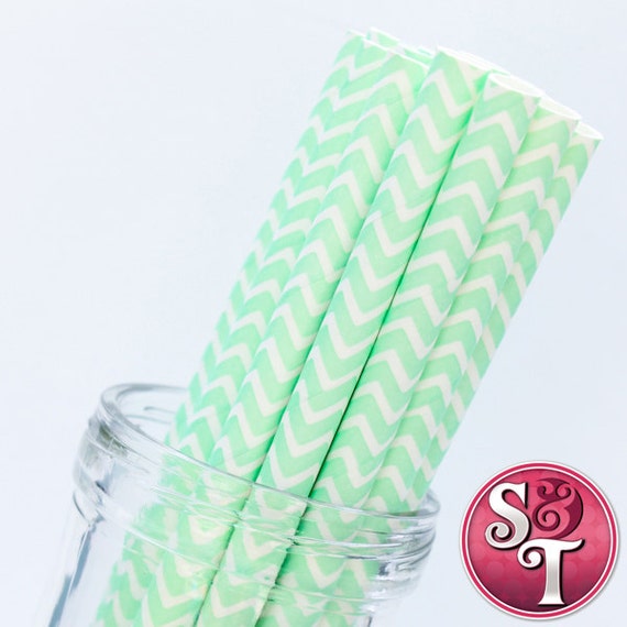 Chevron Zigzag Mint Light Green Party Paper Straws - Cake Pop Sticks - Pixie Sticks - Qty 25 Il_570xn