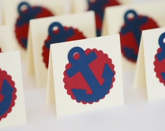 Nautical Mini Cards, Navy Blue and Red Cards with Anchor, Small Blank Cards, Nautical Card, Nautical Wedding Decor