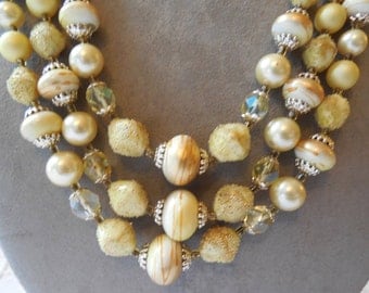 Super Chunky 3 Strand Choker Necklace w/ Venetian Dew Beads JBU37