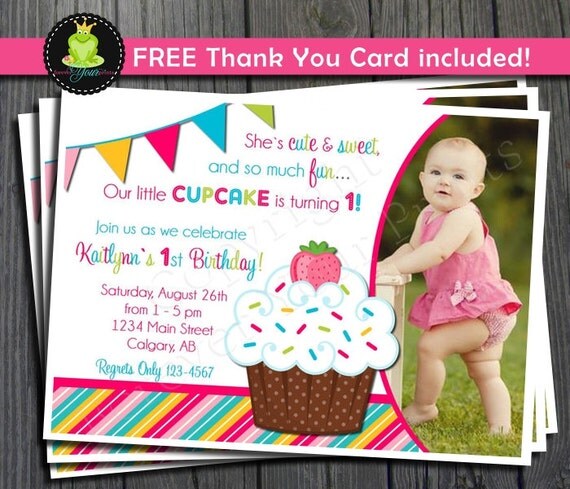 Cupcake Birthday Invitation - FREE Thank You Card included Il_570xn