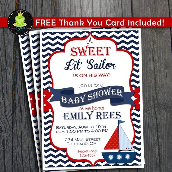 Nautical Baby Shower Invitation / Nautical Invitation / Sailboat Invitation / Nautical Invite Il_570xn