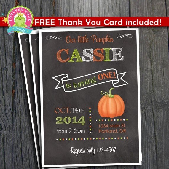 Fall Pumpkin Birthday Invitation - FREE Thank You Card included Il_570xn