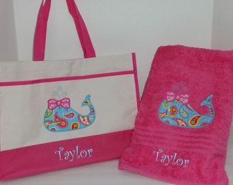 Personalized Girls BEACH Towel and BEACH BAG Pool Tote Pool Towel ...