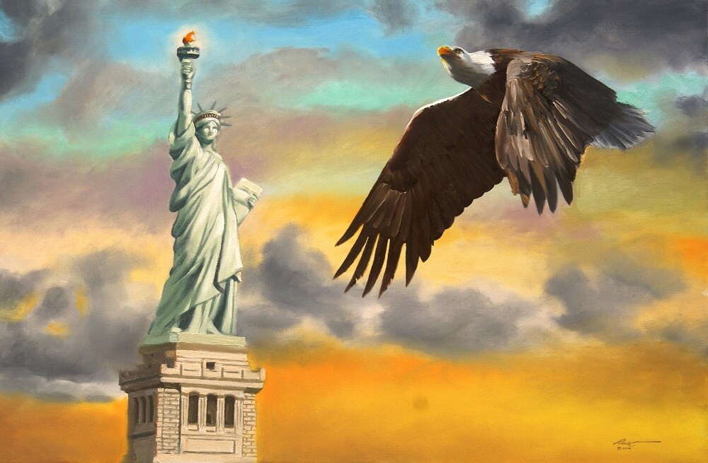 Statue Of Liberty eagle 24x36 original oils on canvas painting