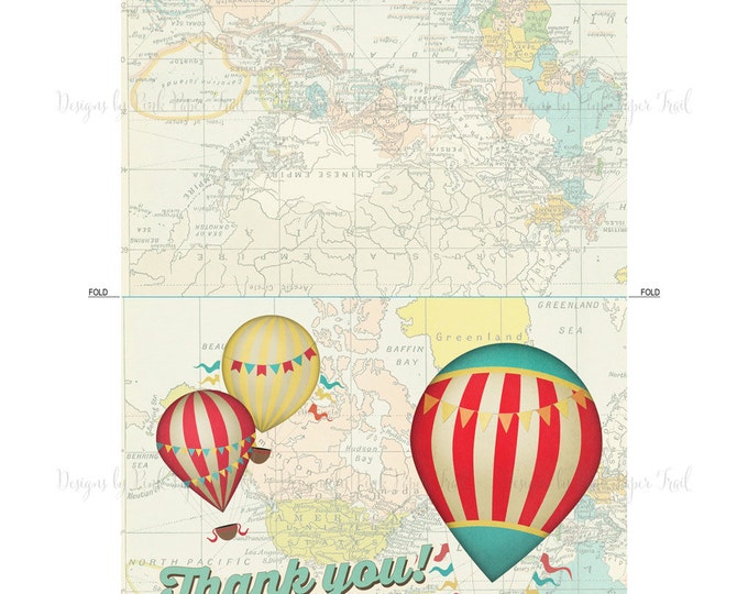 Vintage Hot Air Balloon Thank You Card, Print your own