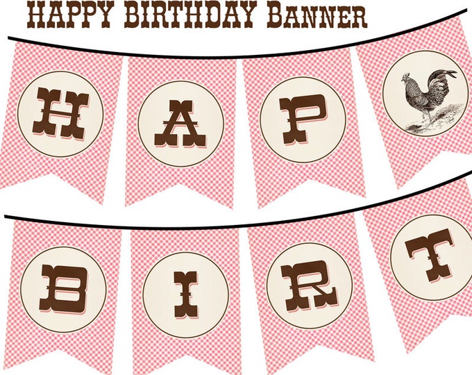 Farm, Barnyard Happy Birthday Banner, Instant Download, DIY, Print your own