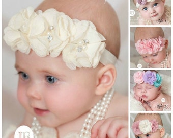 PICK COLOR Ivory Baby Headband, Baby Headbands,Baby girl Headband,Newborn Headband, Baptism Headband, Baby Headband,Hair Bows.