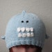 Shark hat beanie. Pastel blue wool, silk and mohair, medium female adult size