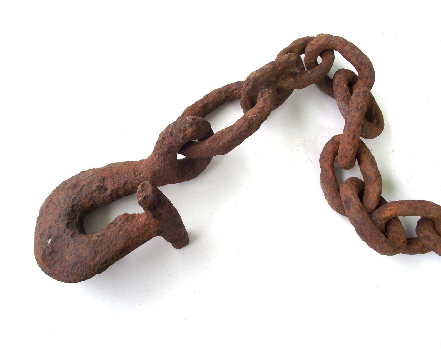 Large Antique Chain Hand Forged Logging Chain and Hook by gazaboo