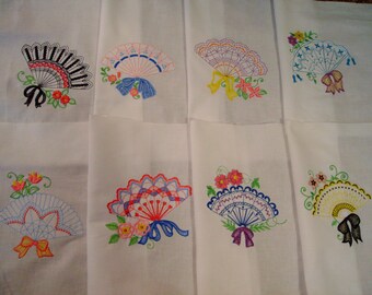 machine embroidered quilt blocks vintage style fans elegant fans embroidered quilt squares