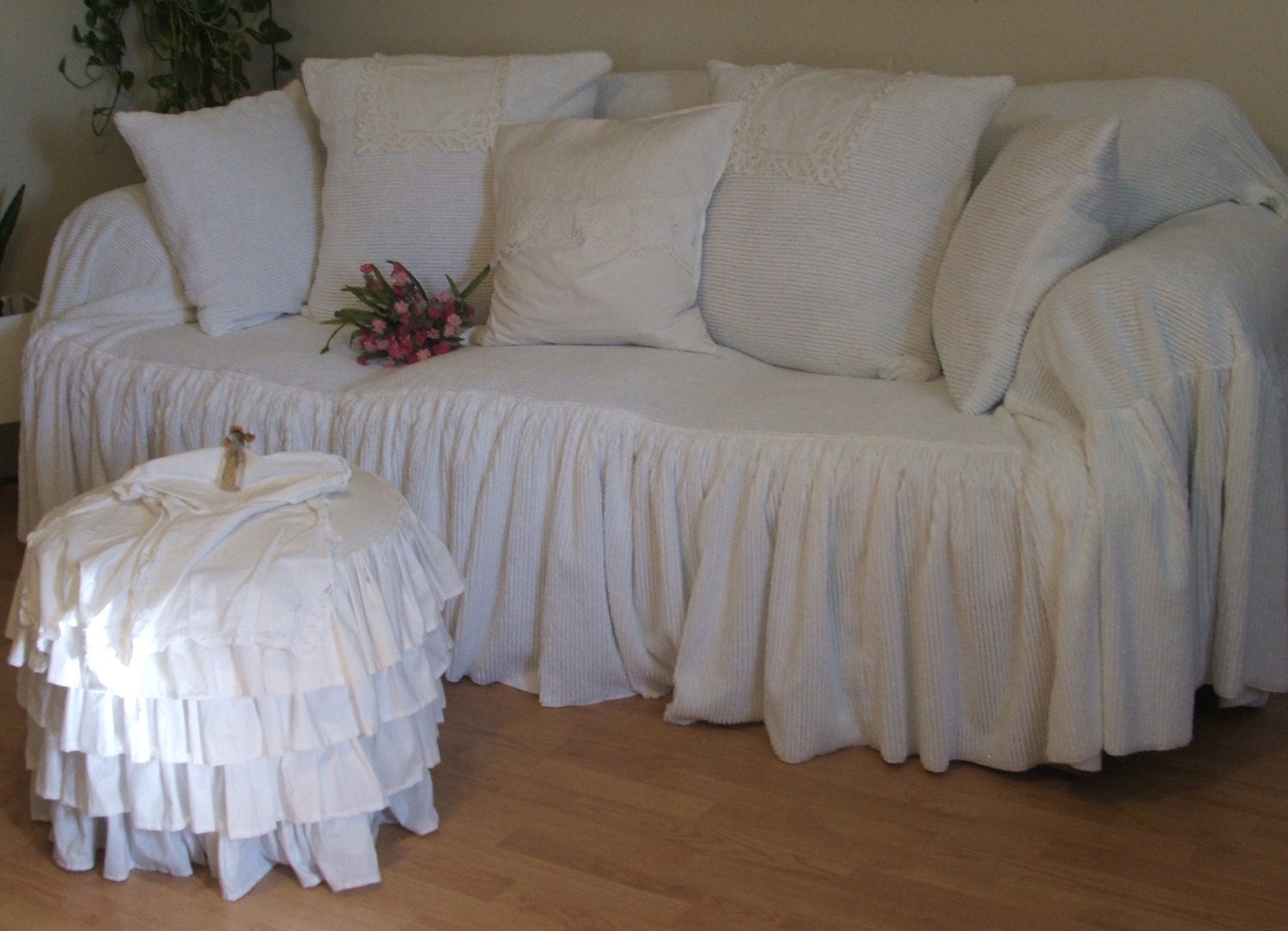 chenille sofa slipcover throw by MyThymeCreations on Etsy