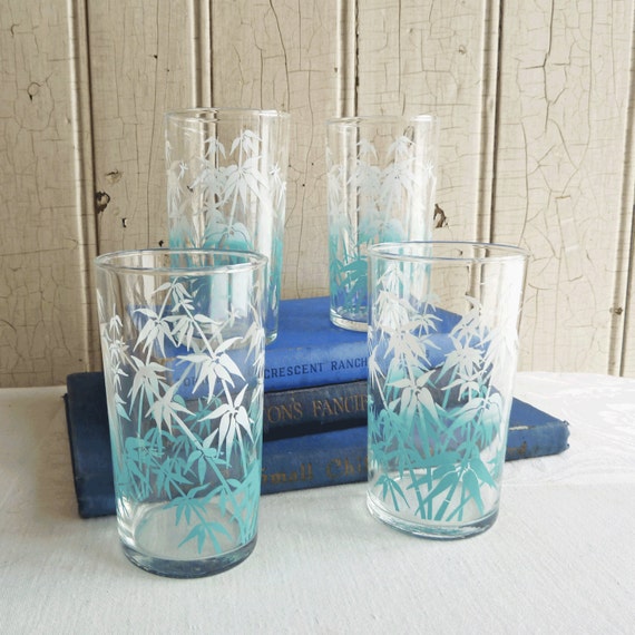 Vintage Turquoise and White Bamboo Patterned Glasses Swanky