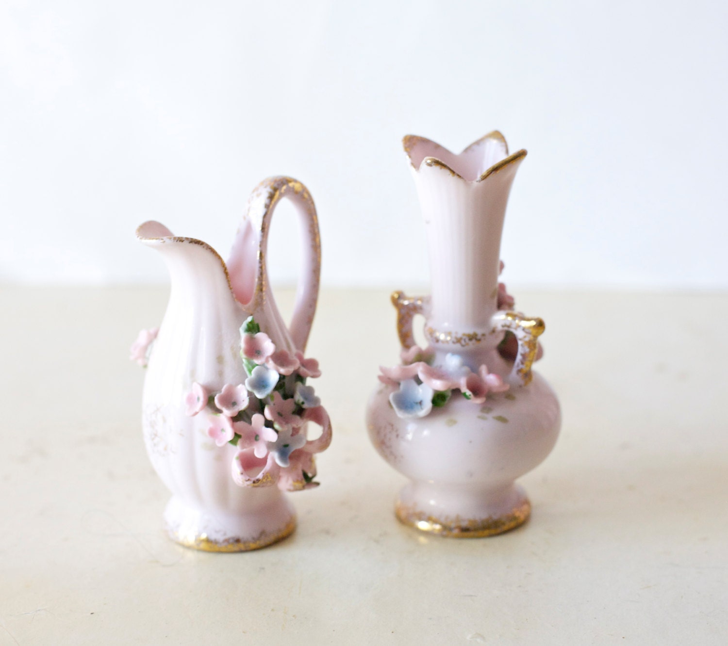 Lefton China Bud Vases Pink Vase Flower Vase Hand Painted