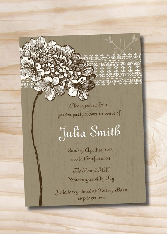 HYDRANGEA AND LACE Bridal Shower Invitation / Baby Shower Invitation - Printable digital file or printed invitations Il_570xn