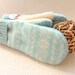 Felted Sweater Wool Mittens AQUA Upcycled Fair Isle / Nordic Sweater Mittens Fleece Lined by WormeWoole