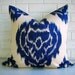 Cobalt Blue Ikat Pillow Cover - Moroccan Throw - Duralee Kalah