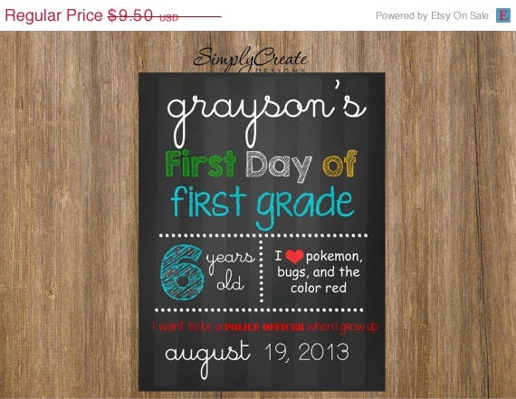 Chalkboard Sign First Day of School Boy DIGITAL 8.5x11 JPEG Il_570xn