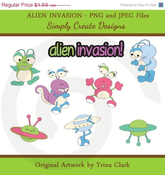 SALE Aliens Clipart Spaceship Commercial Personal Use Il_570xn
