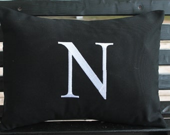 Monogrammed Outdoor Pillow Cover in Black | Personalized | Alphabet | Embroidered | Initial | Wedding