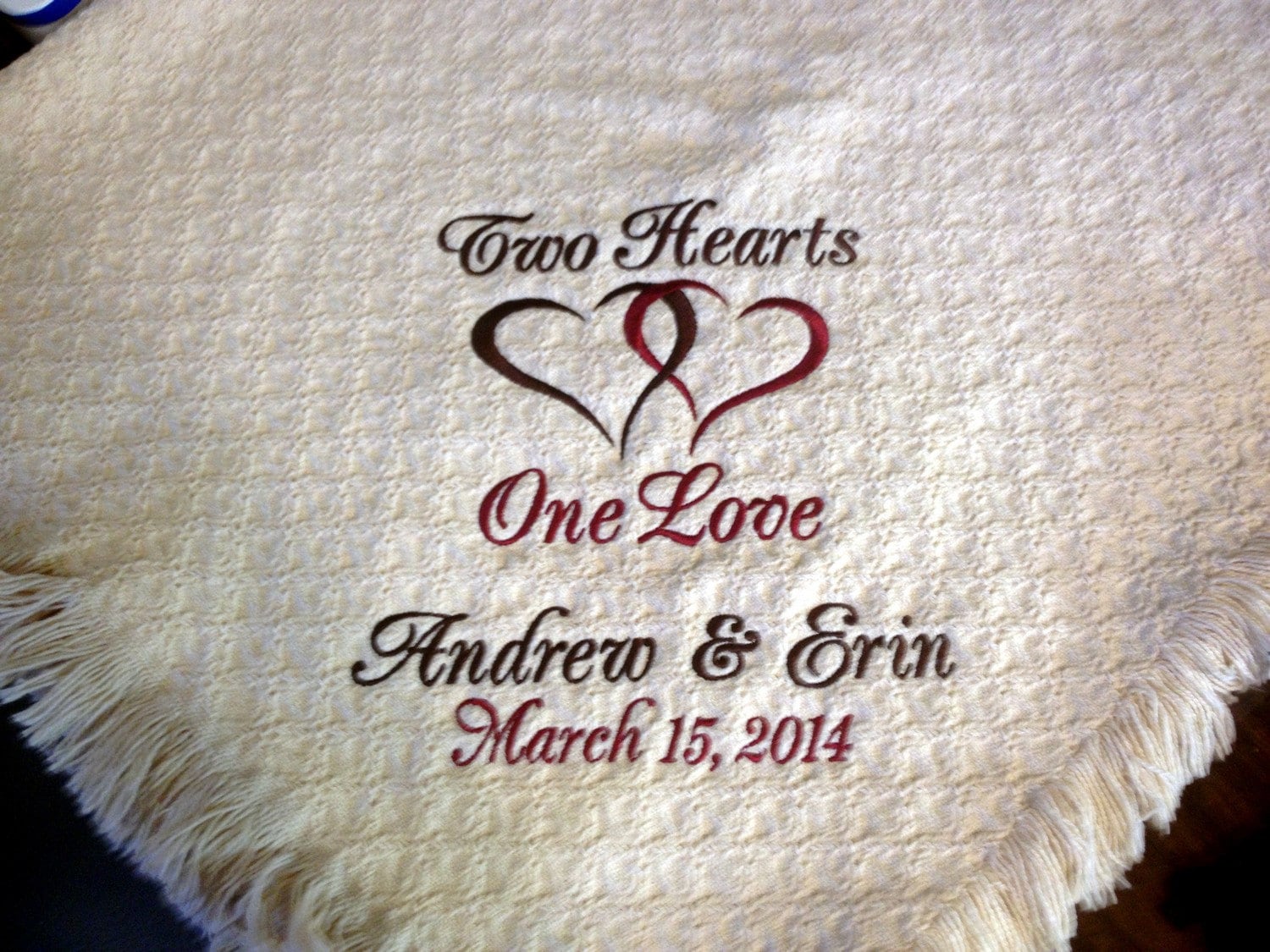 Personalized Wedding Throw Blanket Two Hearts One Love Gift