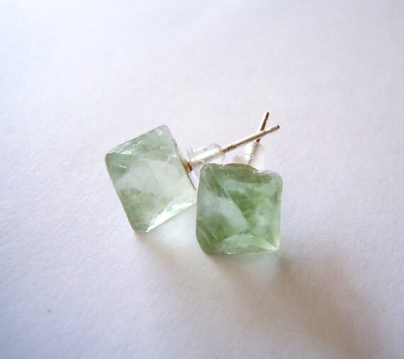 Raw Stone Stud Earrings Flourite Diamonds Sage by NaturalGlam