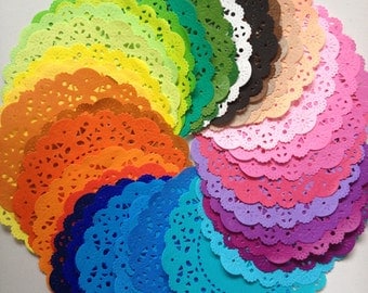 50 Colored paper doilies . Pattern design . round paper doilies . 4 inch . small gift wrap . colorful