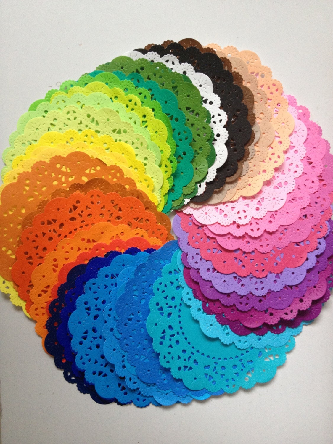 10 Colored paper doilies . Pattern design . round paper