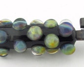 4 Lampwork Handmade Silver Dichroic Foil Glass Beads – White Clear Scroll, Barrel Shaped
