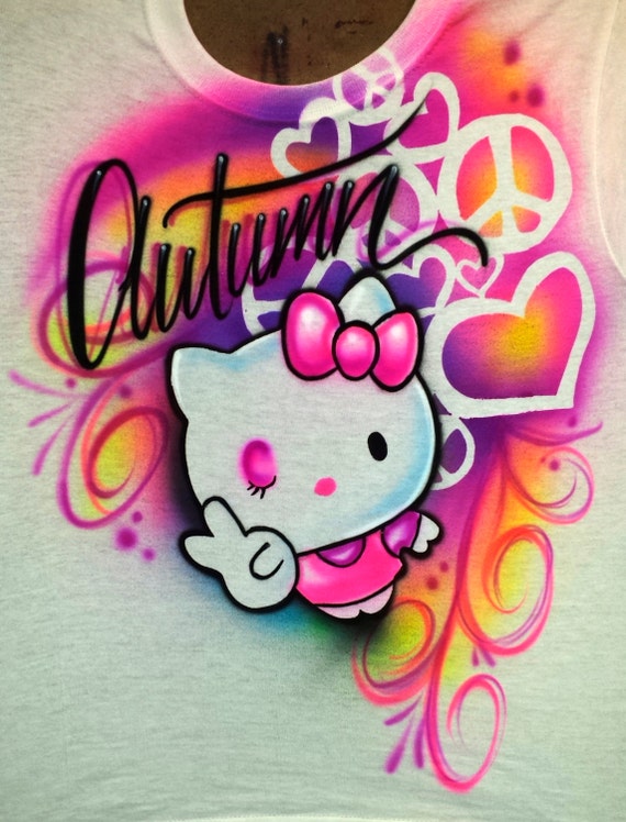 Airbrush Hello Kitty Peace love Heart & Name by 1AirbrushGoddess