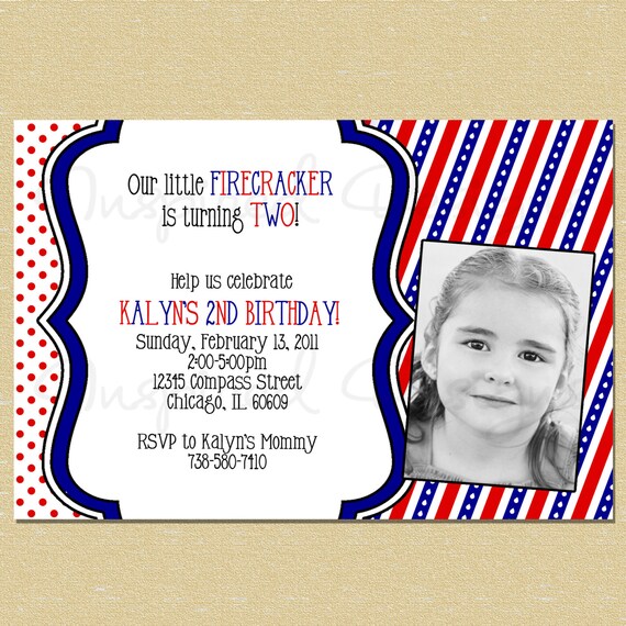 Our Little Firecracker Red, White & Blue Birthday Invitation Il_570xn