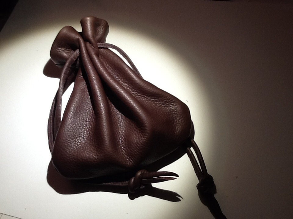 FOR MIKE Extra Large Leather Drawstring Pouch Bag Brown