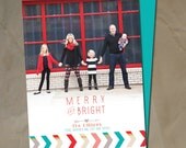 Christmas card design- Photo holiday cards printable, optional back side, red green pink gold arrows Il_170x135