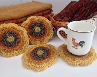 Rug Hooking PATTERN, Sunflower Mug Rugs, J821