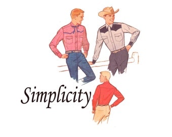 Men's Western Shirt UNCUT 1960s Vintage Sewing Pattern Chest 40 Neck 15 1/2 Front and Back Yokes 60s Western Shirt Simplicity 4703
