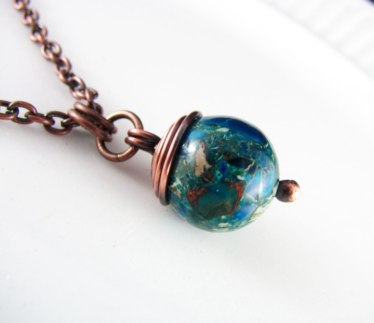 Wire Wrapped Pendant Turquoise and Copper Jewelry Wire Wrapped