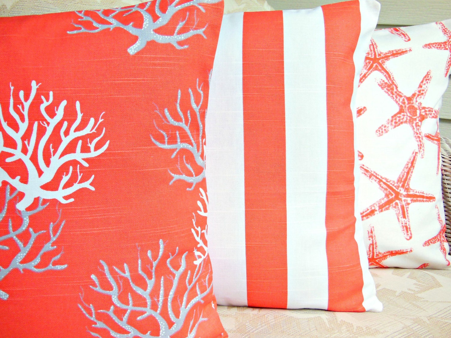 Beach Pillows Salmon/Coral Decorative Throw Pillow COVERS