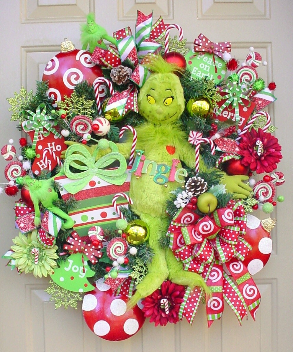 Who Stole Christmas-Grinch Candy Cane Colorful by SeasonalWreaths