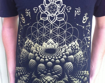 Sacred Geometry Fractal Clothing, Mens t shirt | Handmade Art Flower of Life, Festival Clothing
