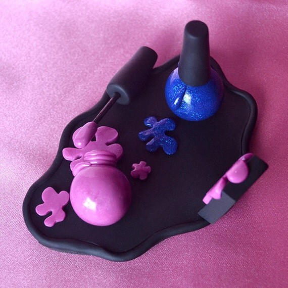 Pink & Blue Nail Polish Polymer Clay Business Card Holder