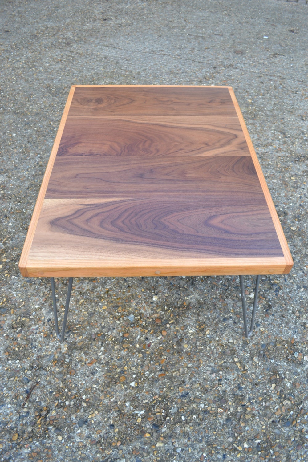 Coffee Table Solid Walnut With Oak Surround Hairpin Legs
