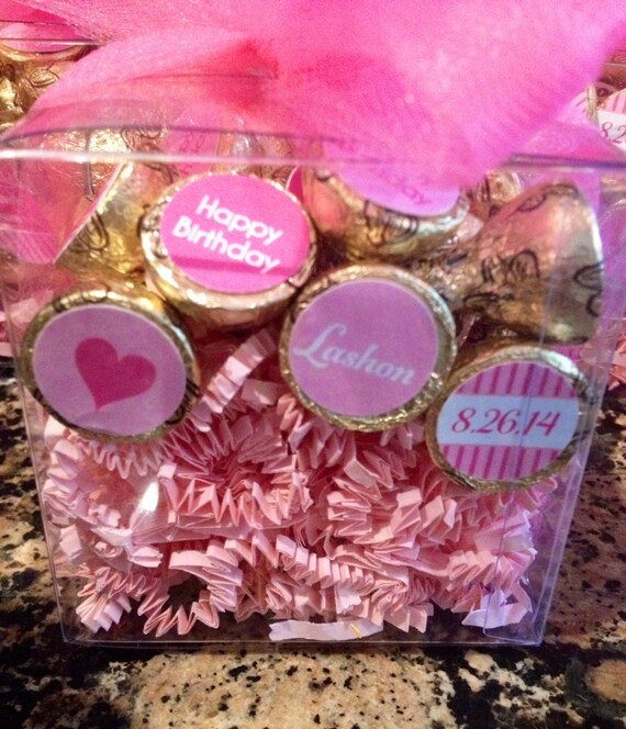 Birthday in Light Pink and Rose Pink Personalized chocolate kiss stickers for candy buffet or favors- print your own Il_570xn