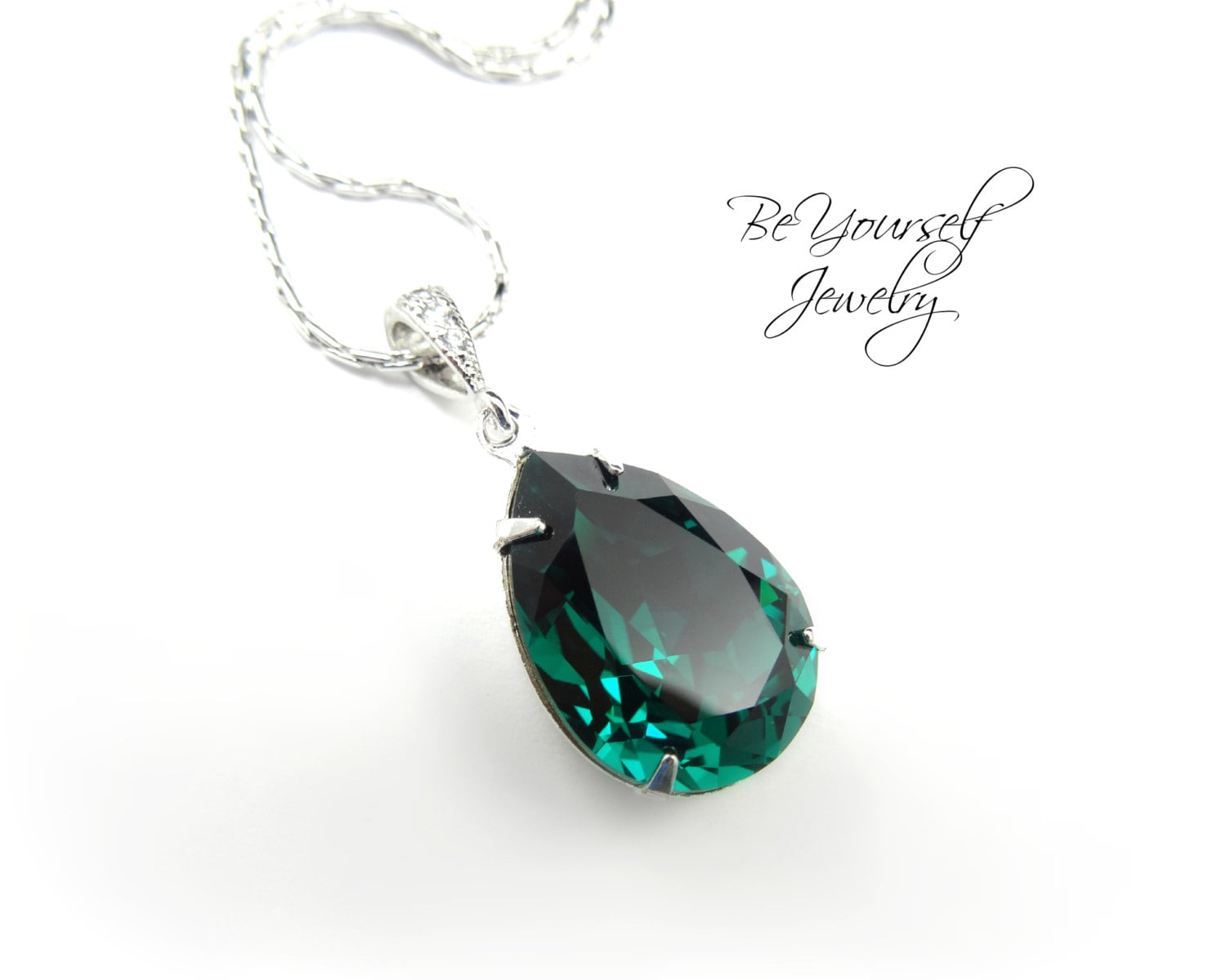 Emerald Bridal Necklace Green Bride Necklace by BeYourselfJewelry