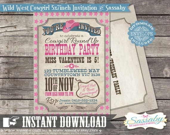 DIY Cowgirl Invitation - INSTANT DOWNLOAD - Editable & Printable Invitation by Sassaby Il_570xn