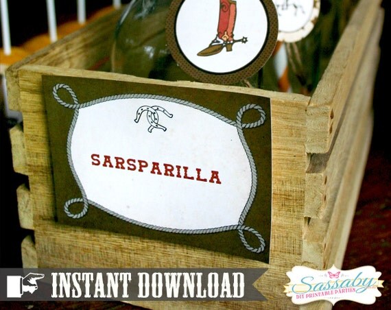 Wild West Cowboy Party Labels - INSTANT DOWNLOAD - Editable & Printable Birthday Decorations by Sassaby Il_570xn