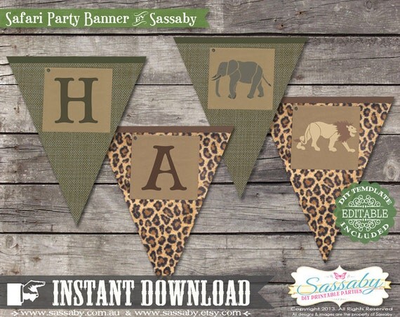 Safari Banner - INSTANT DOWNLOAD - Editable & Printable Birthday Party Decoration by Sassaby Il_570xn