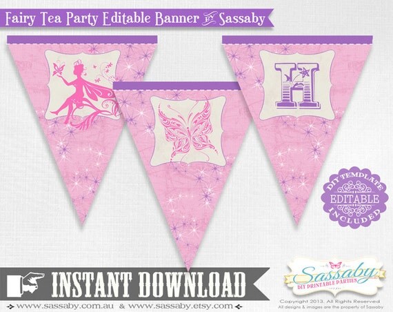 Fairy Party Banner - INSTANT DOWNLOAD - Editable & Printable Birthday Decoration by Sassaby Il_570xn