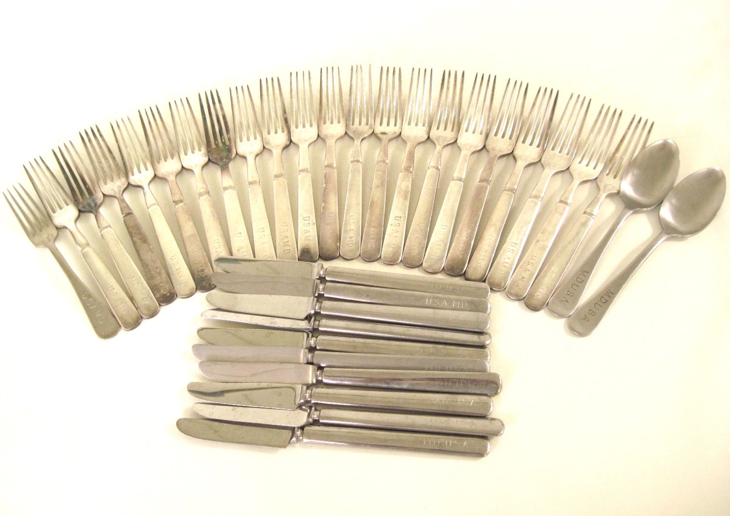US Army Medical Dept Silverware Silver Forks Stainless Knives