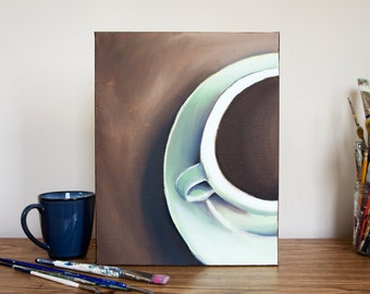 Teal Coffee Cup - Original Oil Painting, 11x14 Painting, Kitchen Art, Coffee Home Decor, Coffee Wall Art, Coffee Cup Painting